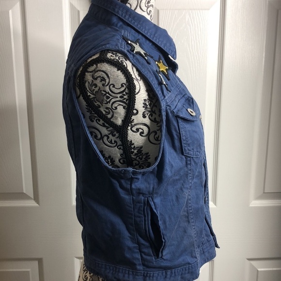 Authethic Icon Vest Blue New L Button Up Stars Embellished - Picture 3 of 6